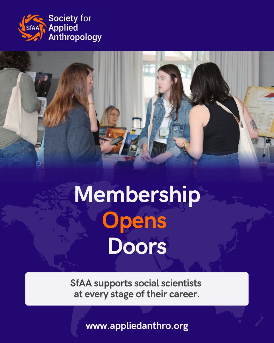 SfAAnthro's tweet image. SfAA offers student travel awards, ways to get involved with special interest groups, &amp;amp; publishing opportunities to support both students &amp;amp; professionals at every career stage.

Join the community: appliedanthro.org/membership/why…

#SfAA #SocialScience #Anthropology #AppliedAnthropology
