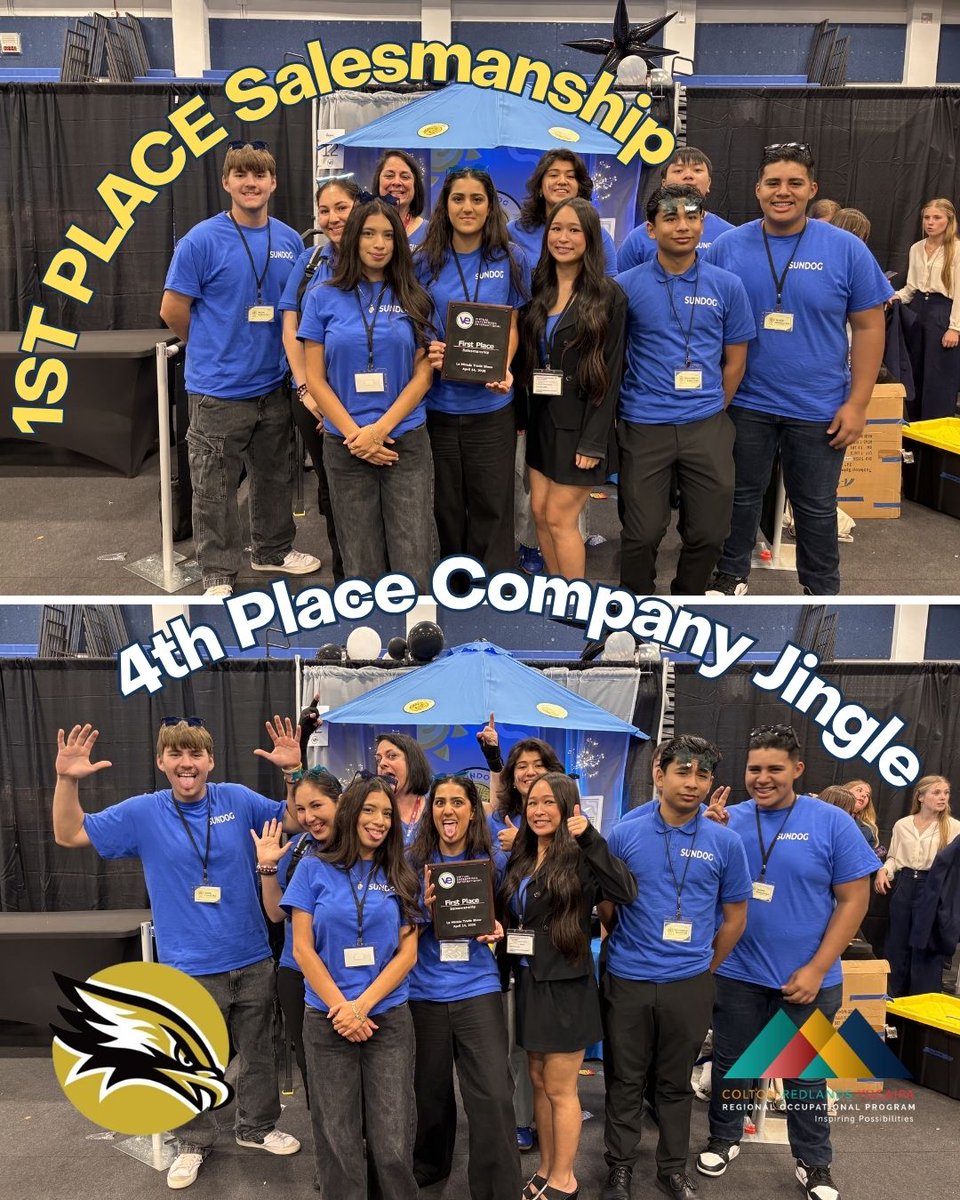 CRYROP's tweet image. Big wins for Citrus Valley High School at last Friday’s trade show at La Mirada High School. Our students brought the energy and the skills, earning 🥇 1st Place in Salesmanship and 🎶 4th Place in Company Jingle! 
Proud is an understatement—way to represent, CVHS! 
#CTE #CVHS