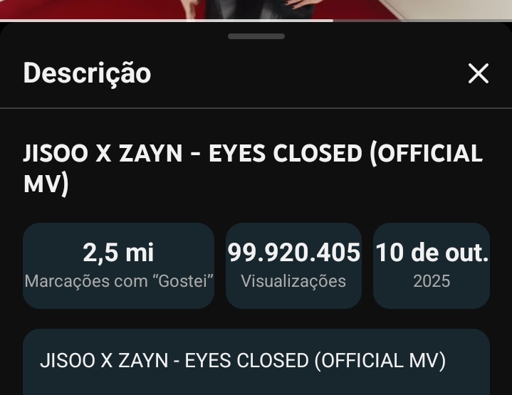 Eyes Closed já vai bater 100M amanhã, falta menos de 80k, será que eles vão postar algum poster, se sim tomara que venha algo sobre o Full álbum da Jisoo, juro não aguento mais esperar