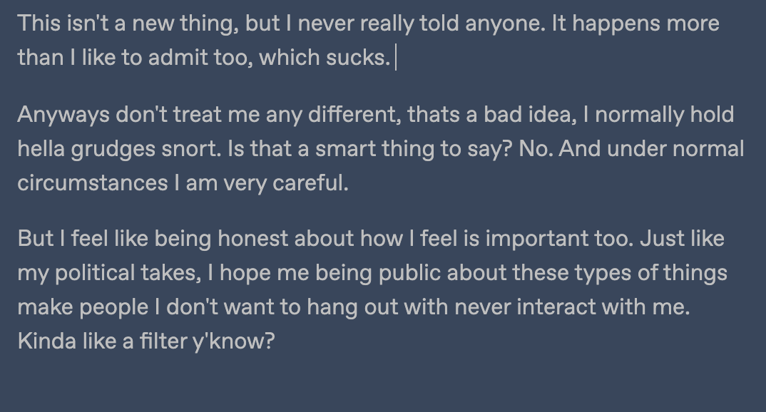 mushroomgrenade's tweet photo. This isn't a new thing, but I never really told anyone. It happens more than I like to admit too, which sucks.
Is that a smart thing to post? No.
But I feel like being honest about how I feel is important too.
#vent #ventcomic https://t.co/64BnLG8O0w