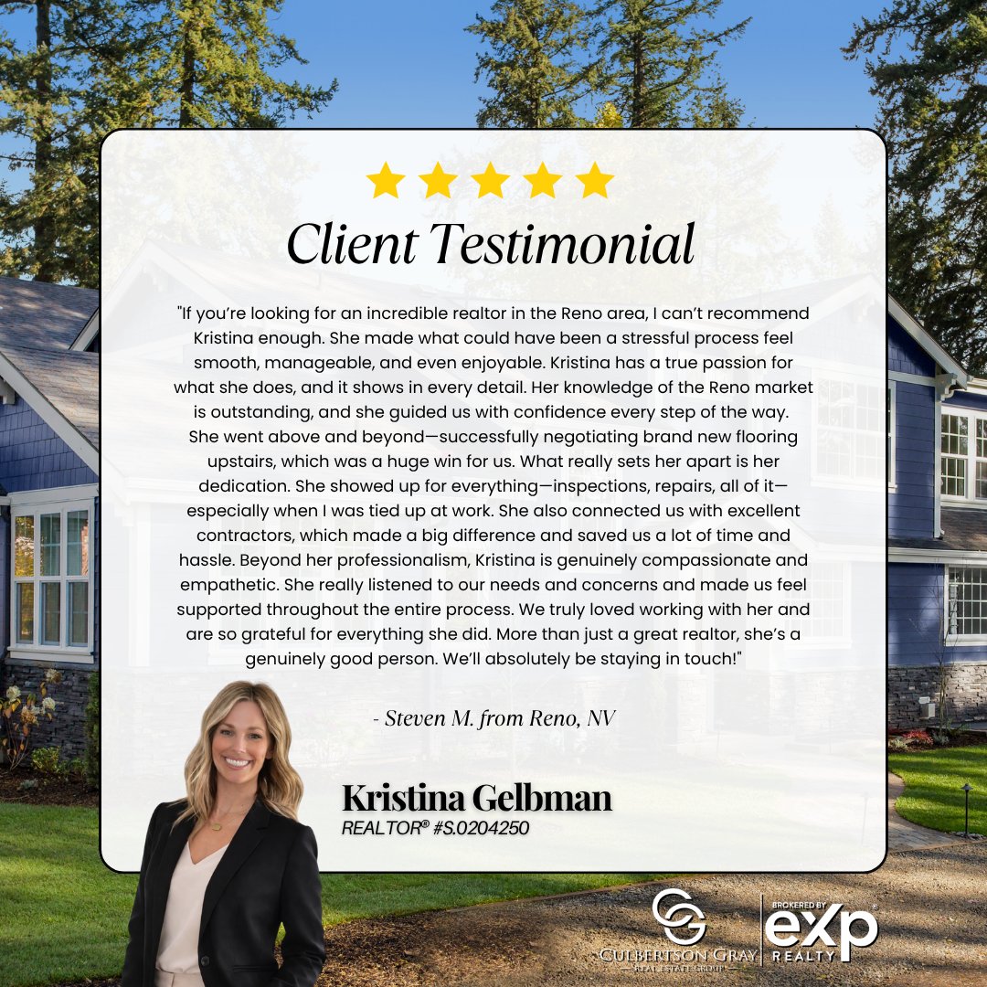 culbertsonand's tweet image. Thank you Steve on the 5 Star Review for Kristina Gelbman! 🌟

#culbertsonandgraygroup #realtor #realestate #justsold #review #zillowreview #fivestarreview #brokeredbyexprealty #exprealtyproud #tuesdaytestimonial #testimonialtuesdays #washoe #reno #nevada