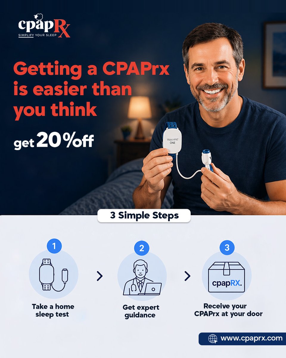 cpapRX_Official's tweet image. Still waking up tired… even after 8 hours? 😴
That’s not normal—it could be sleep apnea.

Test from home with CPAPRx:
✔ Easy at-home test
✔ Doctor-reviewed
✔ Delivered to your door

👉 Start now: ow.ly/rpMJ50YNpVY

#SleepApnea #BetterSleep #CPAPLife #SleepHealth #USA
