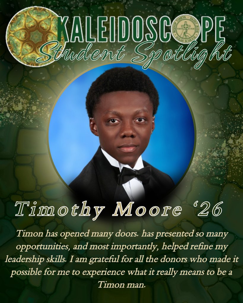 BishopTimonHigh's tweet photo. Next in our Kaleidoscope Student Spotlight is Timothy  Moore. Tim  is a graduating senior who is planning to attend Bentley University in Boston, MA in the fall. He will be pursuing a Dual Master’s in Artificial Intelligence &amp; Fintech. https://t.co/l9MewwrCA8