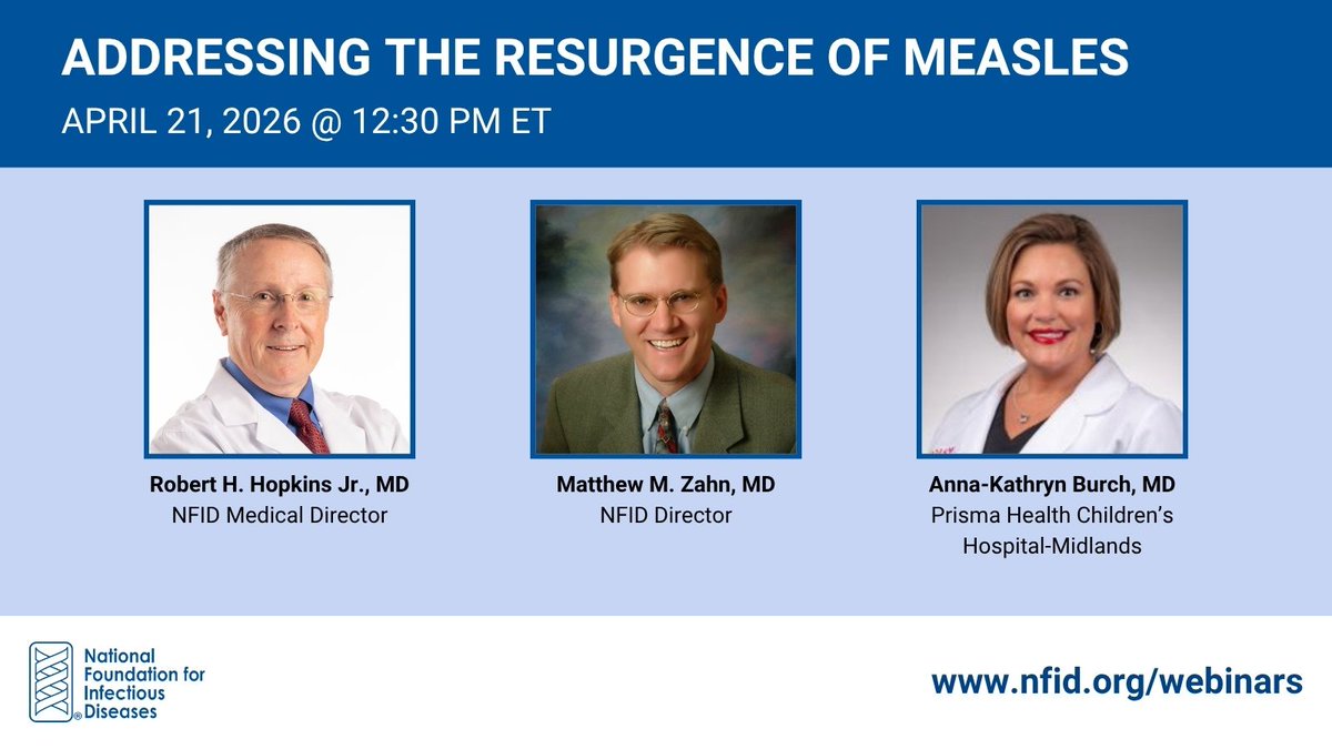 NFIDVaccines's tweet image. Only 1️⃣ hour left to register for the free #NFID webinar 👀 Join us at 12:30 PM ET for 'Addressing the Resurgence of #Measles' to hear about current recommendations and strategies to help increase #vaccine uptake in the US

➡️ ow.ly/6kmq50YN3Et

Can't make it live? Register
