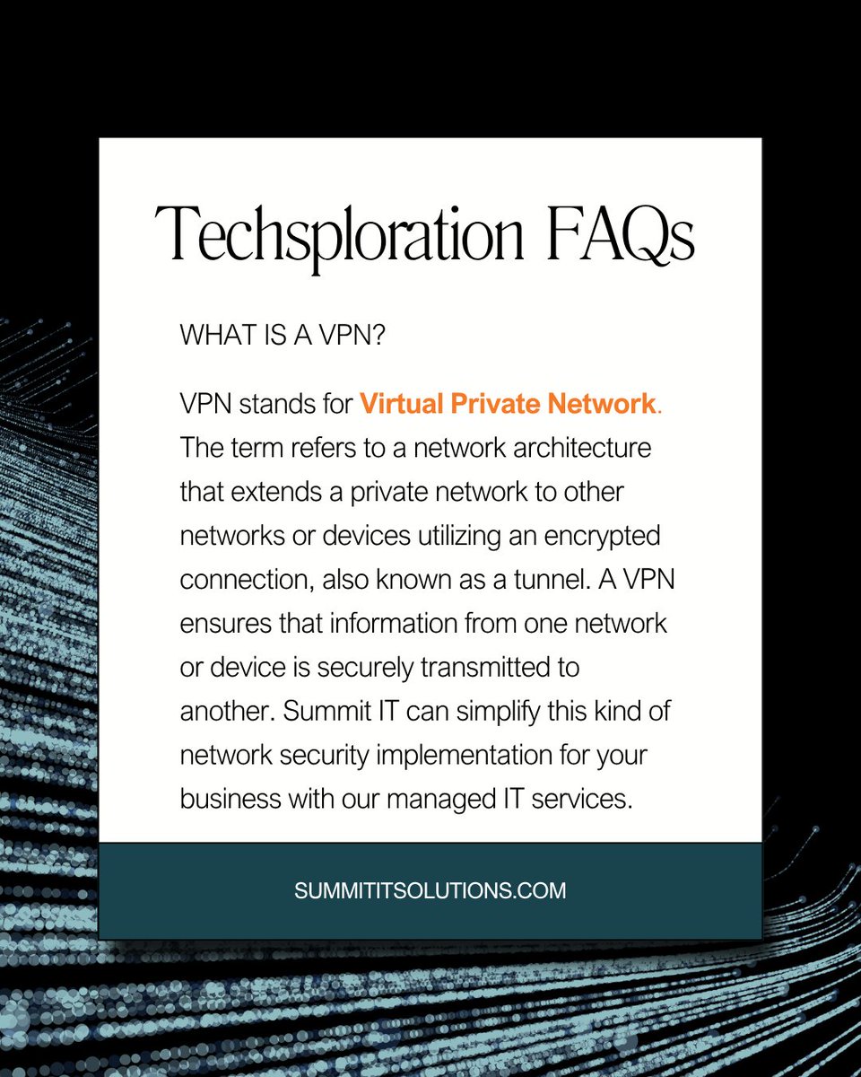 SummitITAkron's tweet photo. Tech talk made simple 💻 Let’s break down what a VPN is and why your business should care.

#vpn #techtalk #summititsolutions https://t.co/F2kjM0OIr2