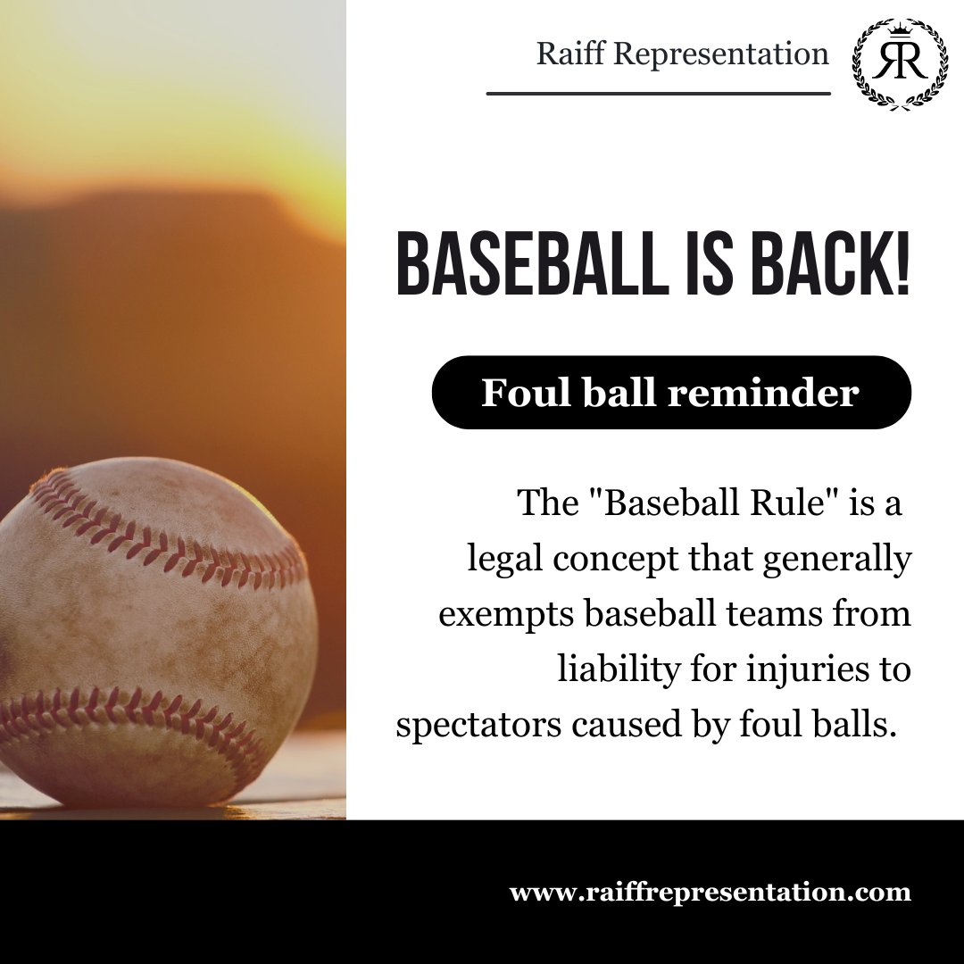 RaiffRep's tweet photo. Teams are generally not liable for fan injuries, but they must protect spectators in high risk areas like behind home plate and near dugouts. This duty, known as the baseball rule, has been recognized for over a century.

#BaseballRule #SportsLiability #PersonalInjuryLaw https://t.co/3vJ1qJSn8i