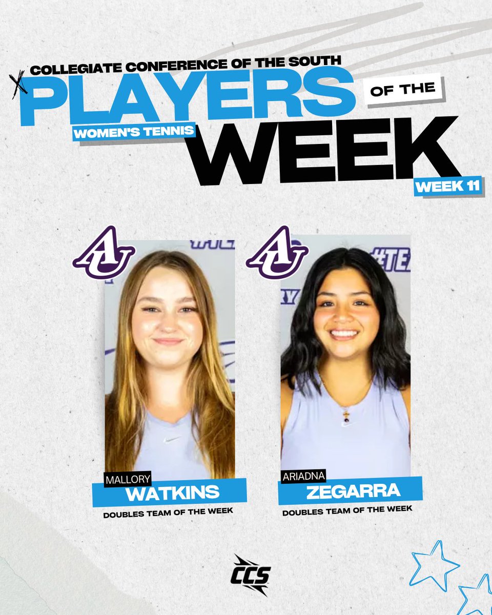 CCofSouth's tweet image. 🎾 WK 11 | CCS Women’s Tennis Players of the Week 

PLAYER: Lily Brown, Huntingdon 

ROOKIE: Michaela Krajcovicova, LaGrange

DOUBLES TEAM: Mallory Watkins/ Ariadna Zegarra, Asbury 

📰: Link in bio!

🎾#CCS | #CCSWTE