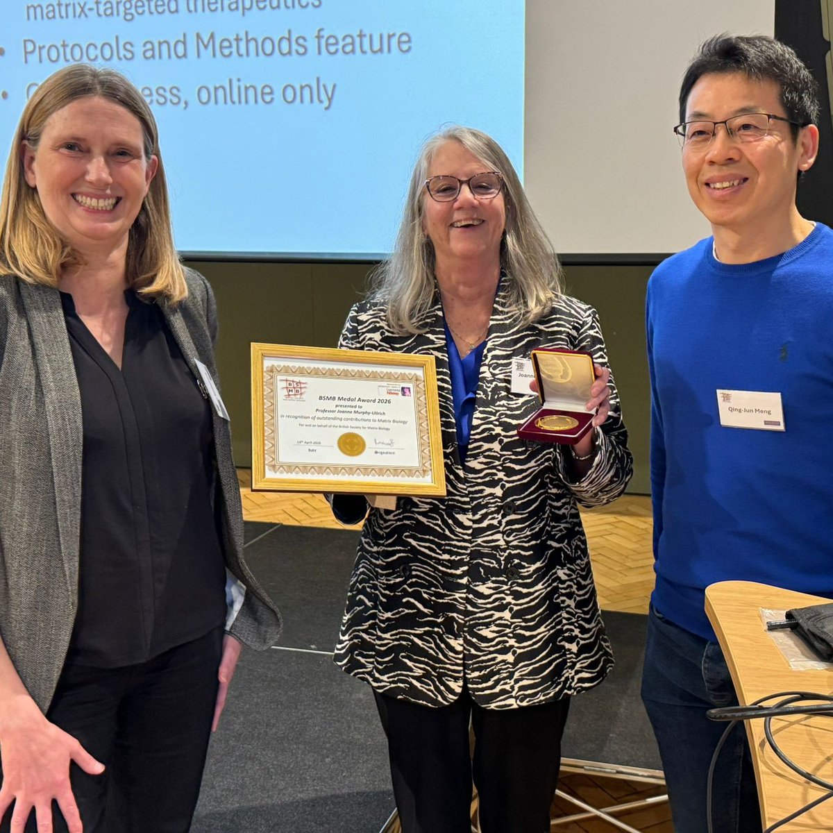 amsocmatbio's tweet photo. Congratulations to Dr. Joanne Murphy-Ullrich (@tspcrt), on being named the 2026 recipient of the @BSMB1 Medal Award!🎉
As a pioneer in #ECMatrix signaling, she has shaped our understanding of fibrosis, cancer, and more while inspiring generations of scientists through mentorship. https://t.co/pHG9QheYnS