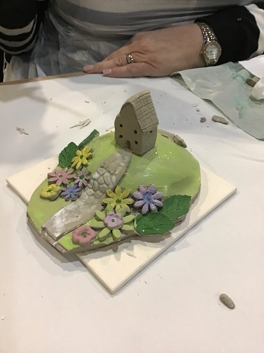Rotherhamcreat2's tweet image. A great afternoon for week 2 of our Creative Ceramics course. We have been using clay to design and create a small house scene. Stunning work by everyone again.  These will be great once they have been fired in the kiln. #awesomeadults #alwayslearning #wellbeing