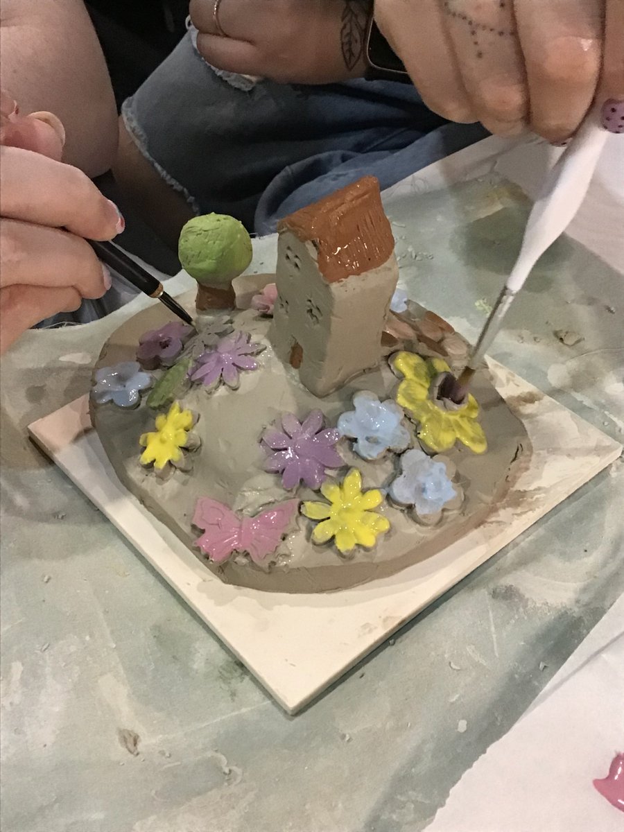Rotherhamcreat2's tweet image. A great afternoon for week 2 of our Creative Ceramics course. We have been using clay to design and create a small house scene. Stunning work by everyone again.  These will be great once they have been fired in the kiln. #awesomeadults #alwayslearning #wellbeing