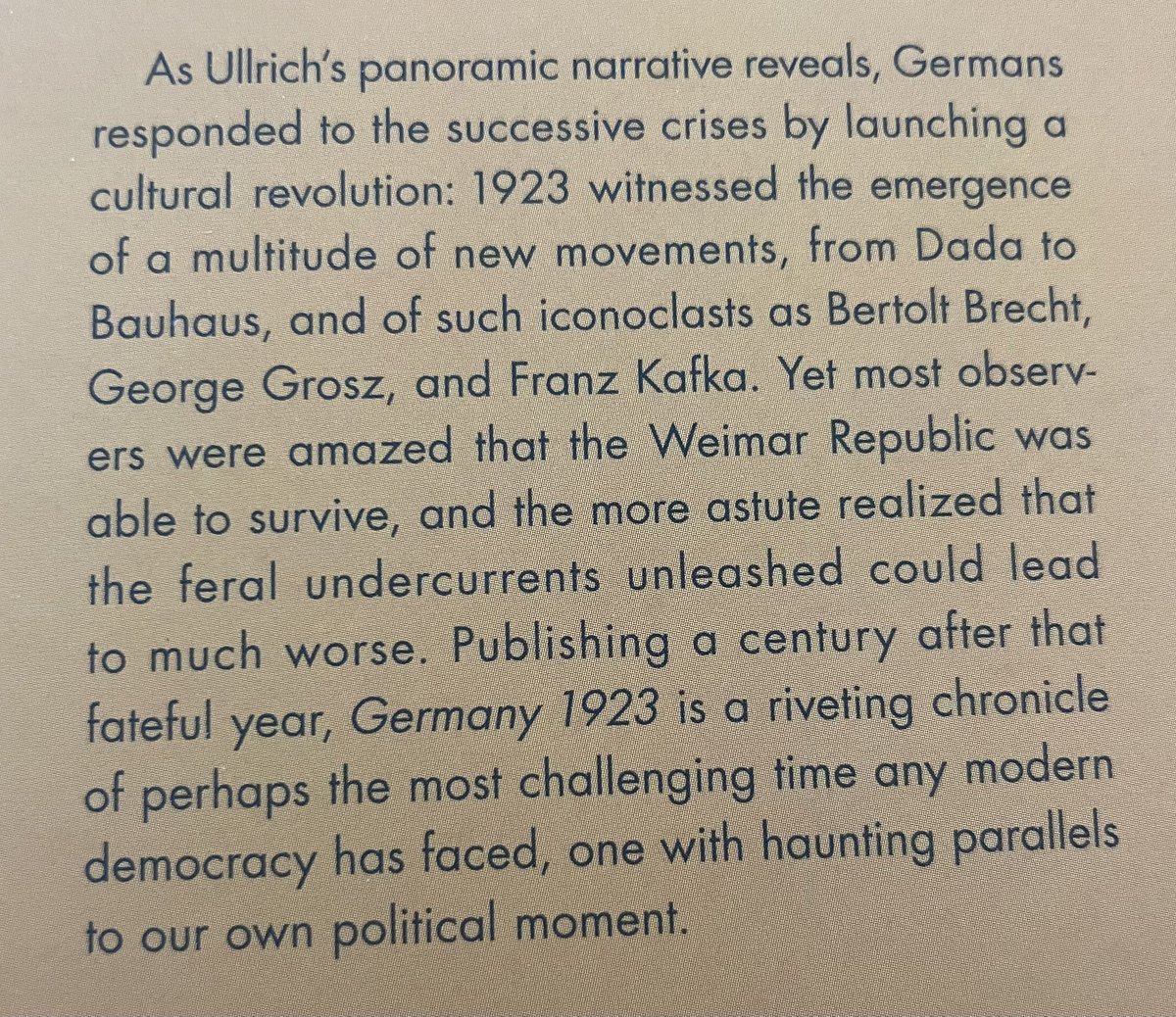 D1scourse's tweet photo. Suggestion for April 21 … Germany 1923: Hyperinflation, Hitler’s Putsch, and Democracy in Crisis (2023) by Volker Ullrich. https://t.co/t8ImSV8VSv