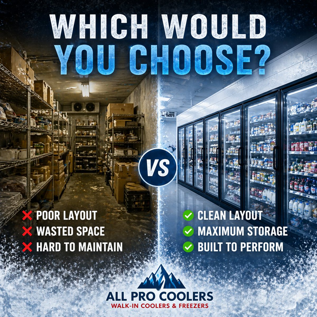 AllCoolers's tweet photo. Be honest  which one will you choose? 👇 A well-designed walk-in maximizes storage, maintains temps, and enhances operations. If yours looks like the left, drop “UPGRADE” below  (864) 540-8373   https://t.co/r2P0JBAqcc #ColdStorage #BusinessUpgrade #Refrigeration https://t.co/hGC6WkwMqe