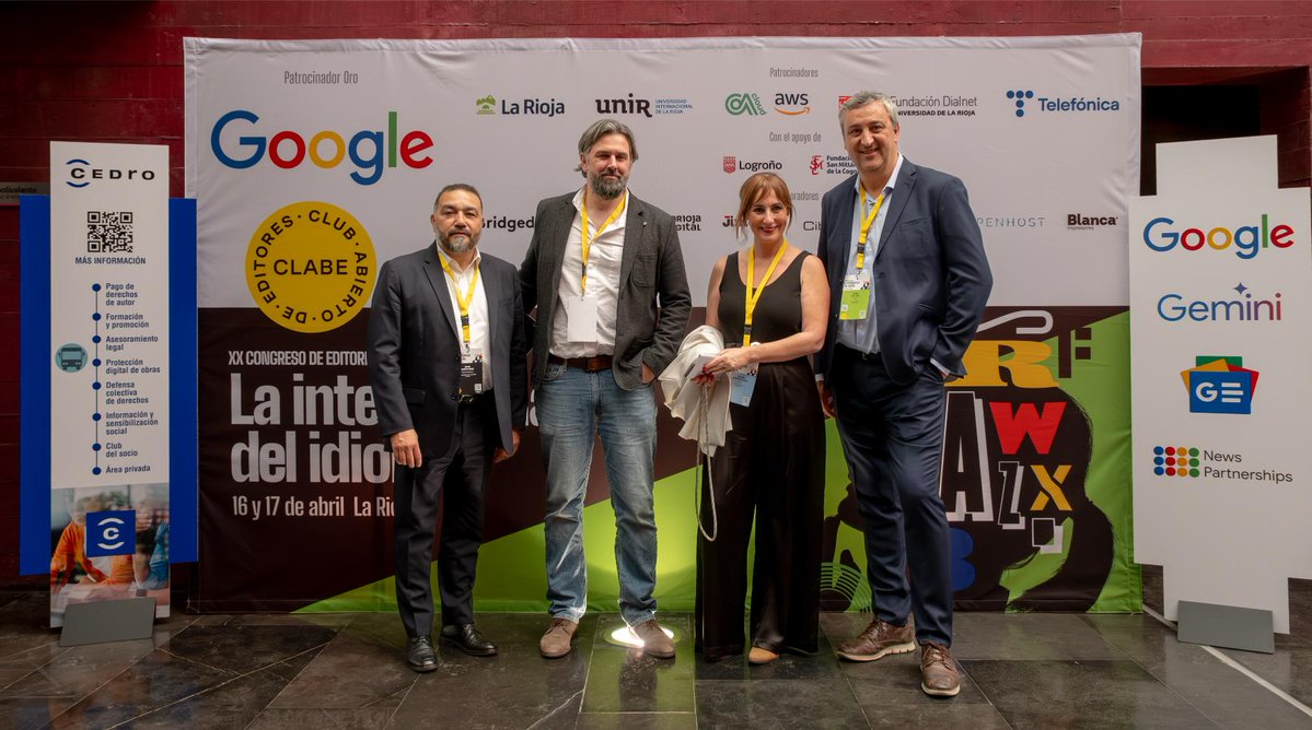 clabe_editores's tweet photo. CLABE presenta la galería de patrocinadores del XX congreso de editores 2026 📸

Patrocinador Oro 🥇 @GoogleES, junto a @lariojaorg, @UNIRuniversidad, @unirioja y @Telefonica impulsan esta edición.

Con el apoyo de @AytoLogrono y @fsanmillan.
#CongresoCLABE2026 https://t.co/O6xRdsU3oL