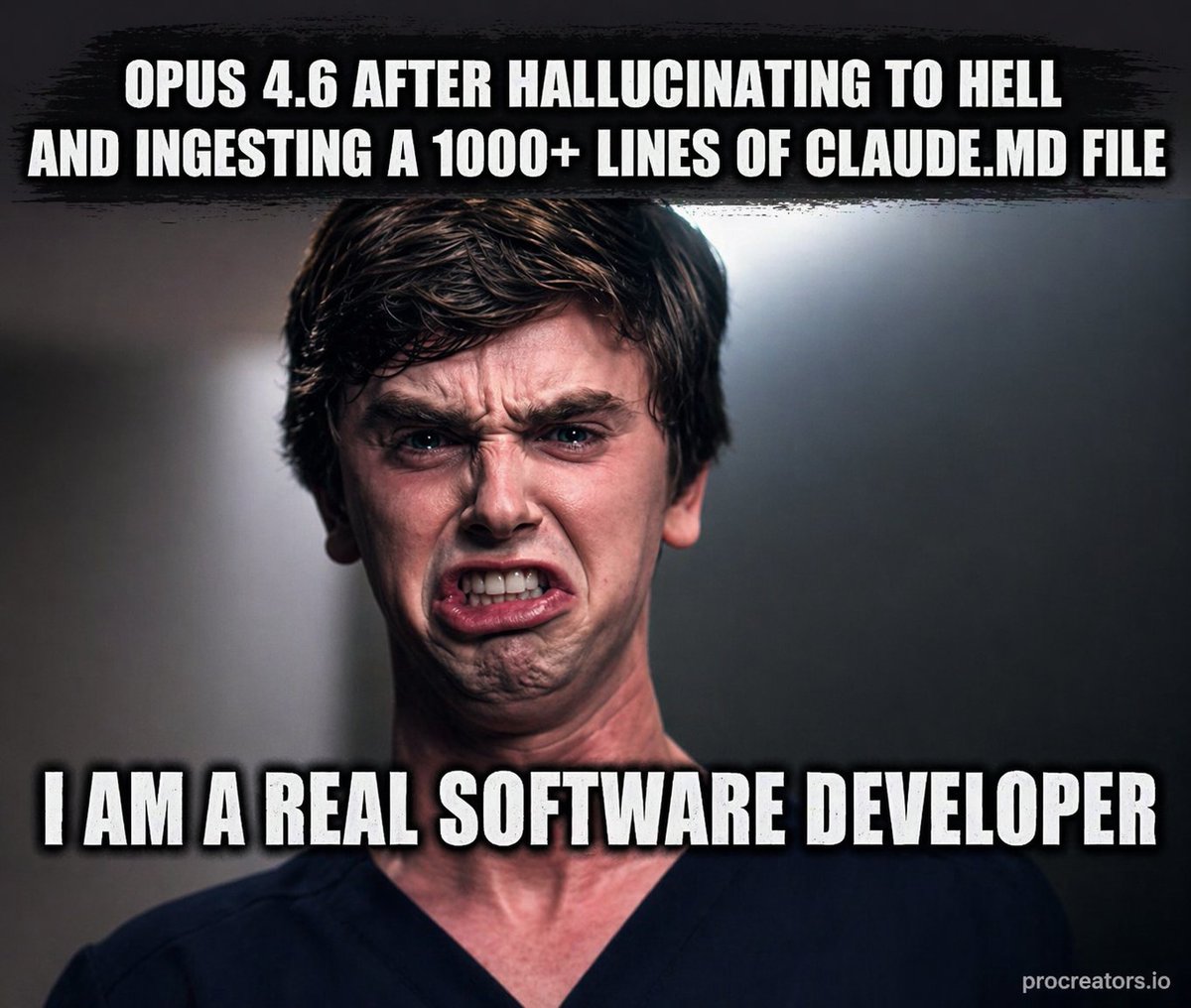 PROCreatorsIO's tweet image. That feeling when the context window is screaming but you have to keep shipping. 💀💻
​#DevLife #AI #SoftwareEngineering #TechHumor #claude