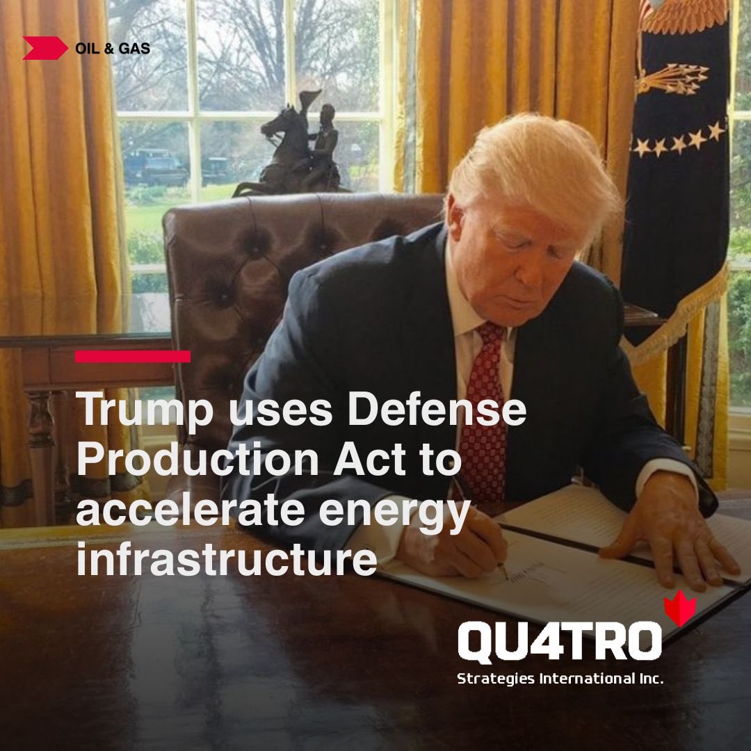 QuatroInc's tweet image. President Trump has invoked the Defense Production Act across five categories of energy infrastructure…

quatrostrategies.ca/trump-uses-def…

#US #energysecurity #fossilfuels #coal #LNG #infrastructure #DefenseProductionAct