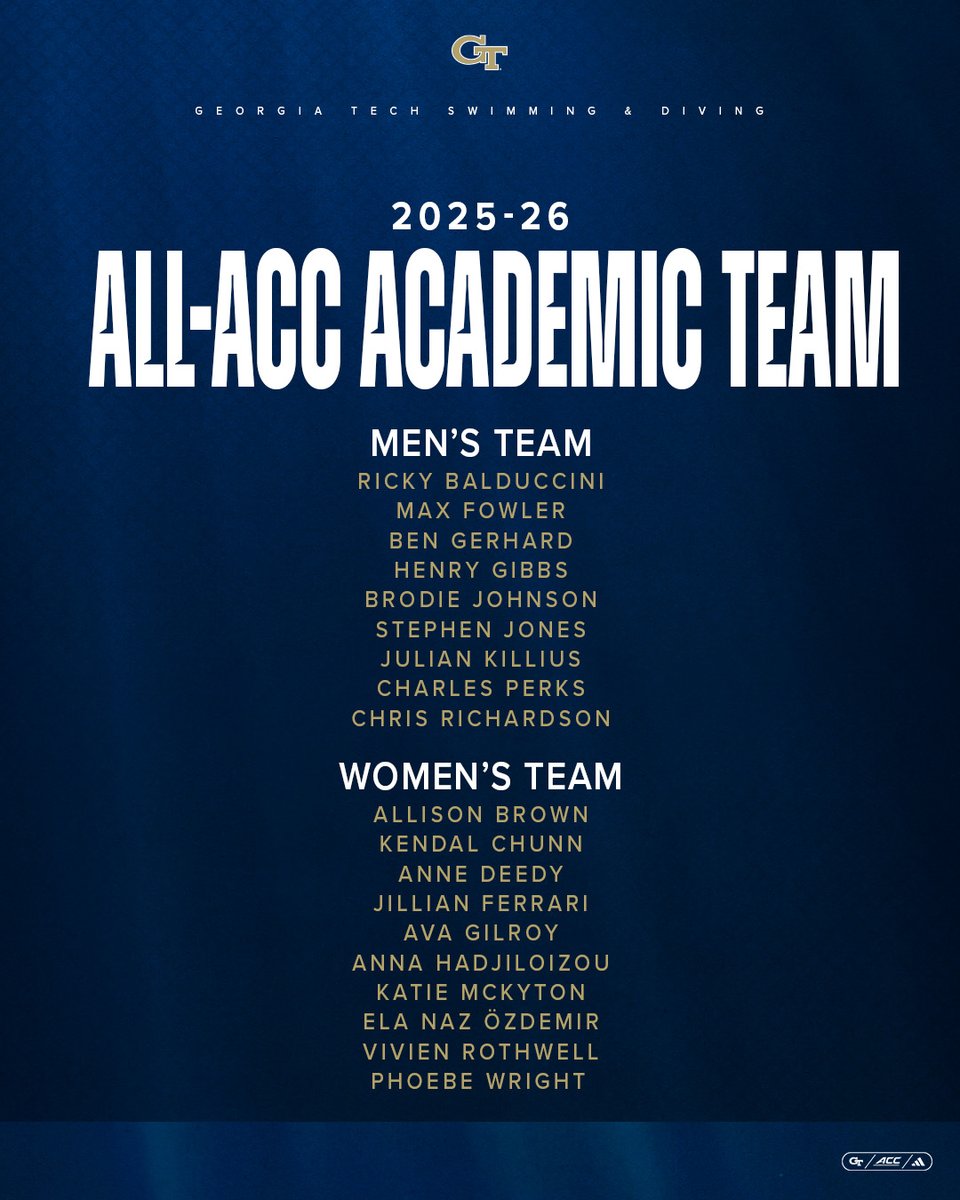 GTSwimDive's tweet image. 19 Yellow Jackets Named to 2025-26 All-ACC Academic Team 📚🐝

📰: buzz.gt/swimdive042226

#StingEm