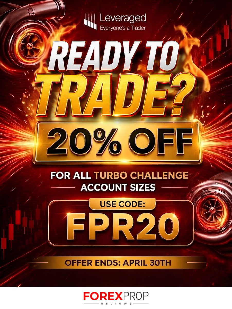 fxpropreviews's tweet image. 🚀 Leveraged offer is LIVE!
Get 20% OFF all Turbo Challenge account sizes with code FPR20.
Offer ends April 30th.
#Leveraged #PropTrading #FundedTrader #Forex