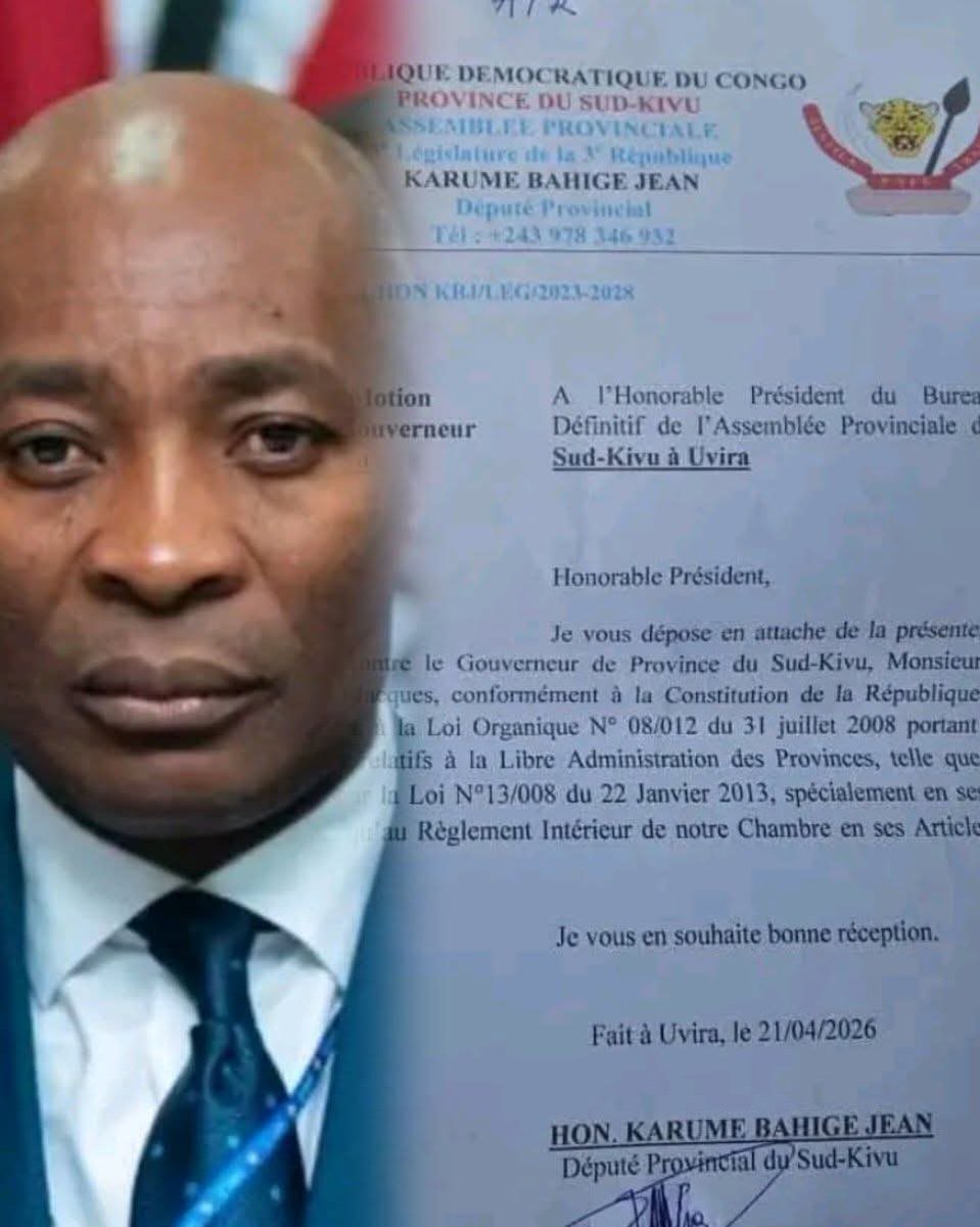 johnsonhuit's tweet image. À peine rentré à Uvira, le gouverneur du #SudKivu, @PurusiJean, fait face à une motion de censure initiée par le député provincial @BahigeKarume Jean. Cette démarche ravive les tensions au sein de l’Assemblée provinciale, dont le climat d’examen reste, pour l’heure, incertain.