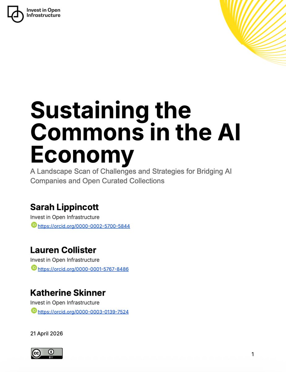 infodocket's tweet photo. Invest in Open Infrastructure (IoI) Publishes Landscape Scan on “Sustaining the Commons in the #AI #Economy” https://t.co/rpUMlQcf7c @InvestInOpen #scholcomm #libraries #openinfrastructure #curatedcollections https://t.co/DWa4HGgNgK