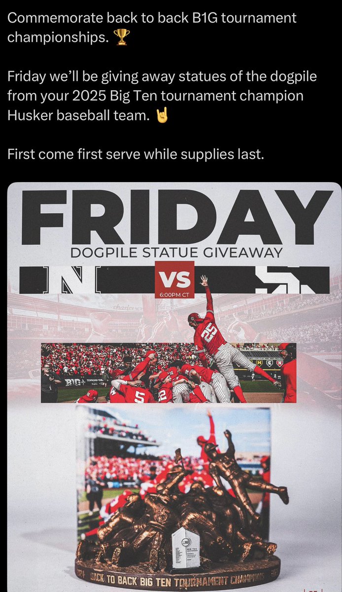If you attended the <a href="/HuskerBaseball/">Nebraska Baseball</a> game on Friday the 17th and got one of these and your willing to sell lmk I need it for the collection thanks. #GBR #huskernation
