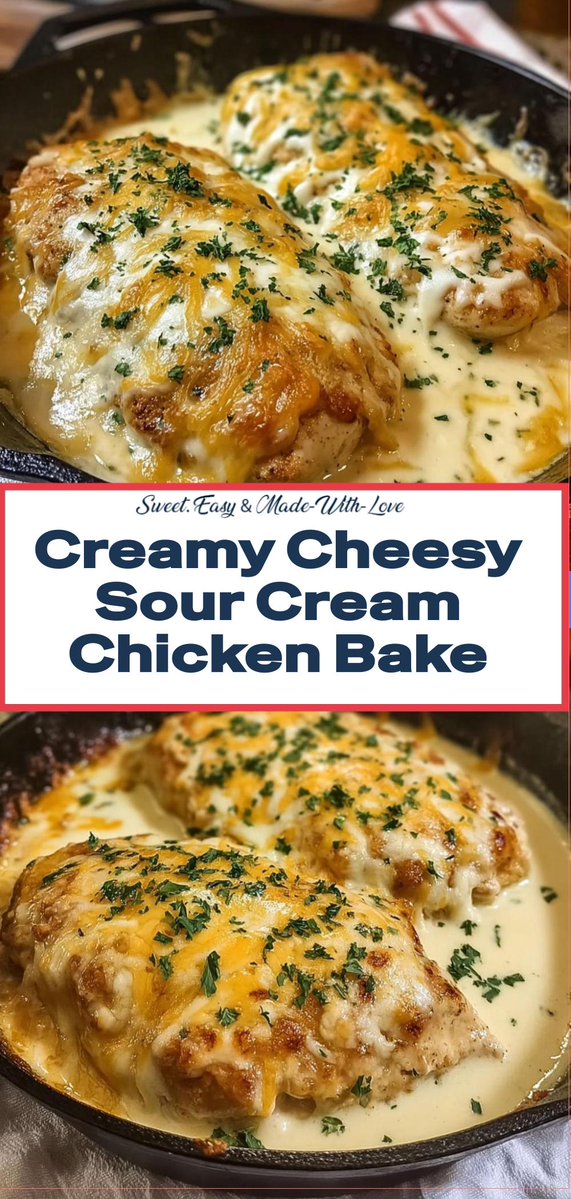grandmabites1's tweet image. Craving something tasty? Creamy Cheesy Sour Cream Chicken Bake is quick and delicious! Tap for the step-by-step! 😋🔥 #recipes #easyrecipe #weeknightmeals