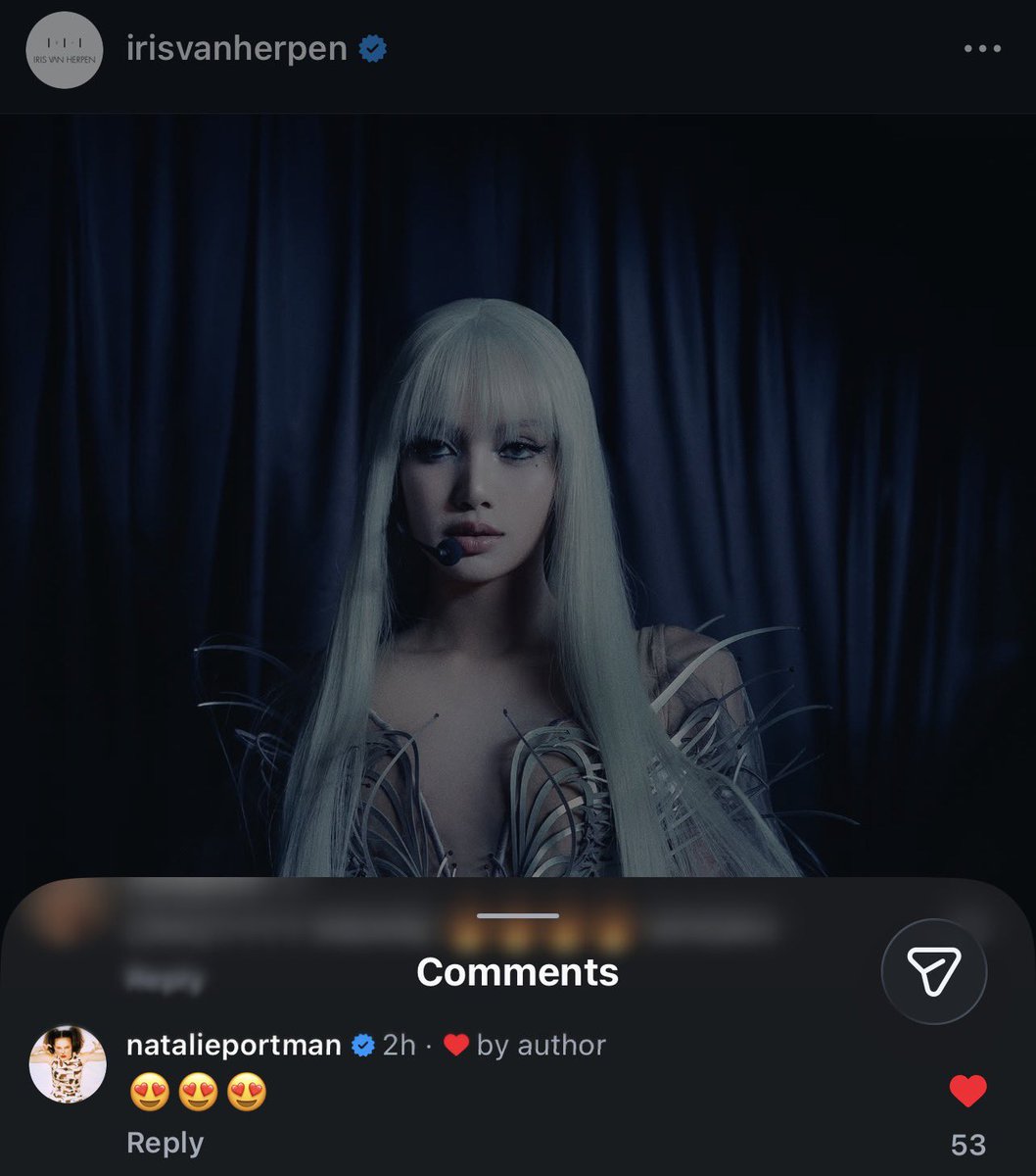 LaliceUpdates's tweet photo. Natalie Portman liked and commented on irisvanherpen IG post:

“😍😍😍”

🔗 https://t.co/3fjJ03alYv

@wearelloud #LISA
#LISACHELLA https://t.co/0hRSNfP8wT