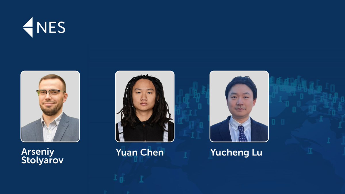 NES_Moscow's tweet photo. 🎉 We are pleased to announce that three new faculty members will join the School in the coming academic years. Arseniy Stolyarov and Yuan Chen will begin their appointments at NES in Fall 2026. Yucheng Lu will join the School in Fall 2027: https://t.co/OnaVi9JI9C https://t.co/3lnAR0PfdY