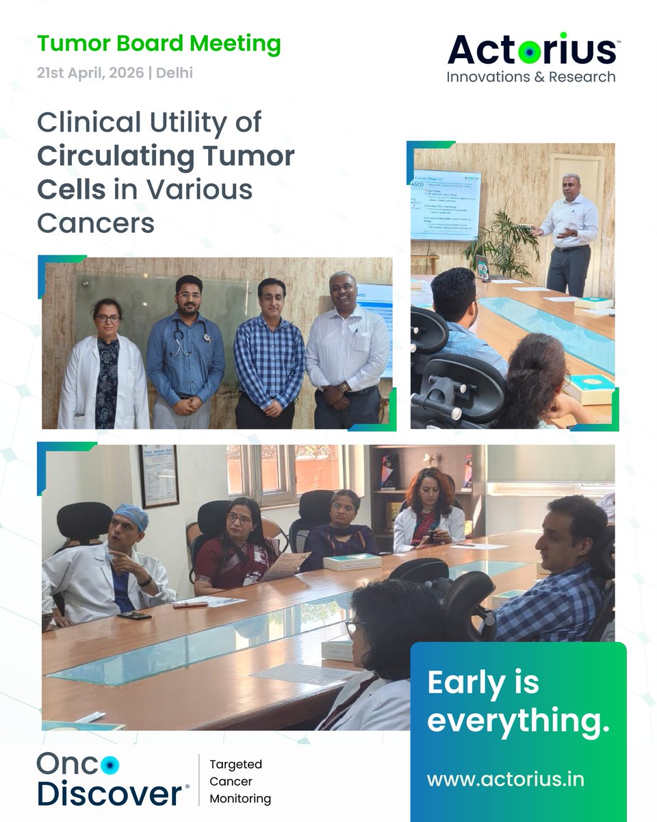 Actorius_IR's tweet photo. We had a highly insightful Tumor Board Meeting at Dharamshila Narayana Superspeciality Hospital, Delhi, focused on the clinical utility of circulating tumor cells (CTCs) across various cancers.
#TumorBoard #Oncology #CancerMonitoring #CTC #LiquidBiopsy #OncoDiscover #Actorius https://t.co/hkc6nsSpfh