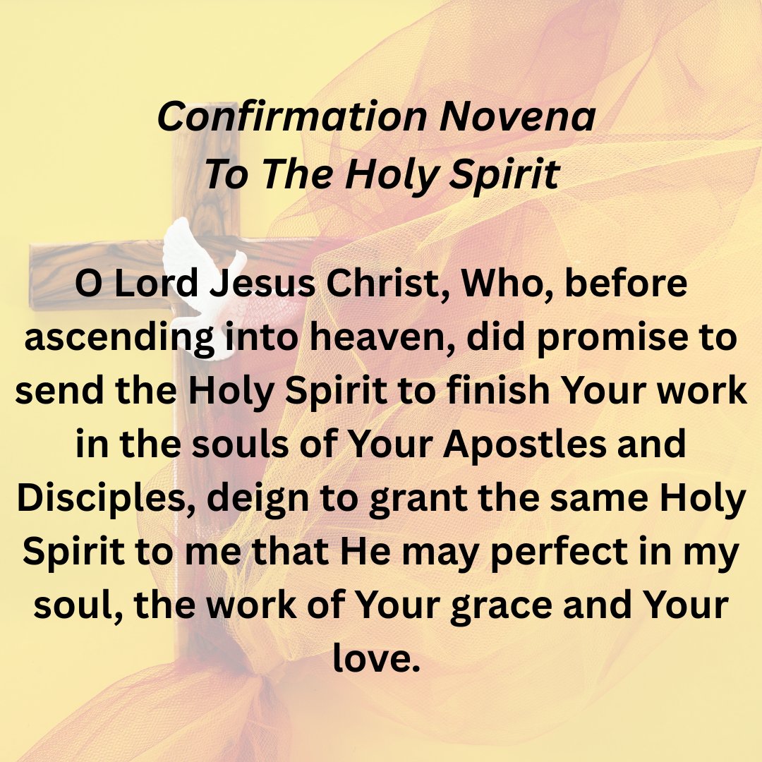 stjosephyork's tweet image. Today, we begin the Confirmation Novena for our teens who will be sealed and strengthened with the Holy Spirit to be witnesses of Jesus Christ. ⁣Join us in praying this prayer daily for the next 9 days. 🕊️

#Confirmation #Catholic #HolySpirit #witness #Jesus