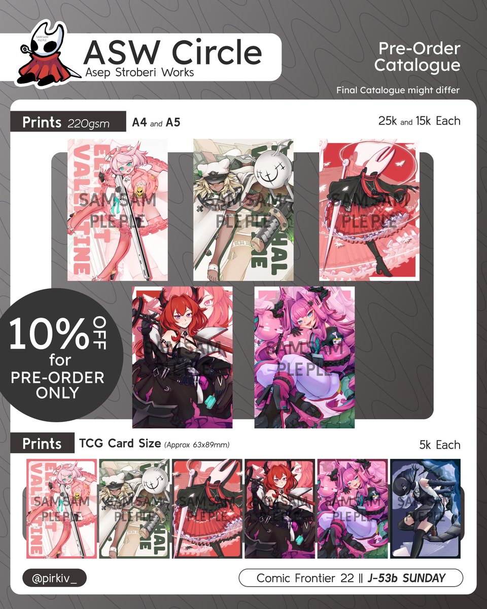 PirkiV_'s tweet photo. [ID ONLY] 
ASW CF22 PO is OPEN 
10% OFF for POs
Closed at 28 Apr 6PM
PICK UP ONLY
Arknights Endfield, Hollow Knight Silksong, Guilty Gear Strive, Yakuza and KASANE FKIN TETO. Also a little bit of NIJISANJI 

Repost/Share are REALLY appreciated 
#CF22 #ComiFuro22 #CF22Catalogue https://t.co/MfM3b7Aqp3