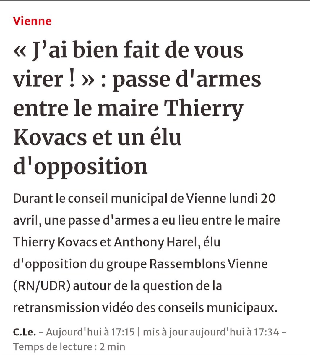 Le maire de #Vienne préfère mépriser et caricaturer plutôt que répondre sur le fond. Notre vœu portait sur un enjeu d’intérêt communal, concret . Face à cela : dénigrement et refus du débat. Les élus RN-UDR resteront mobilisés pour défendre les Viennois. <a href="/RNational38/">Rassemblement National Isère</a>
