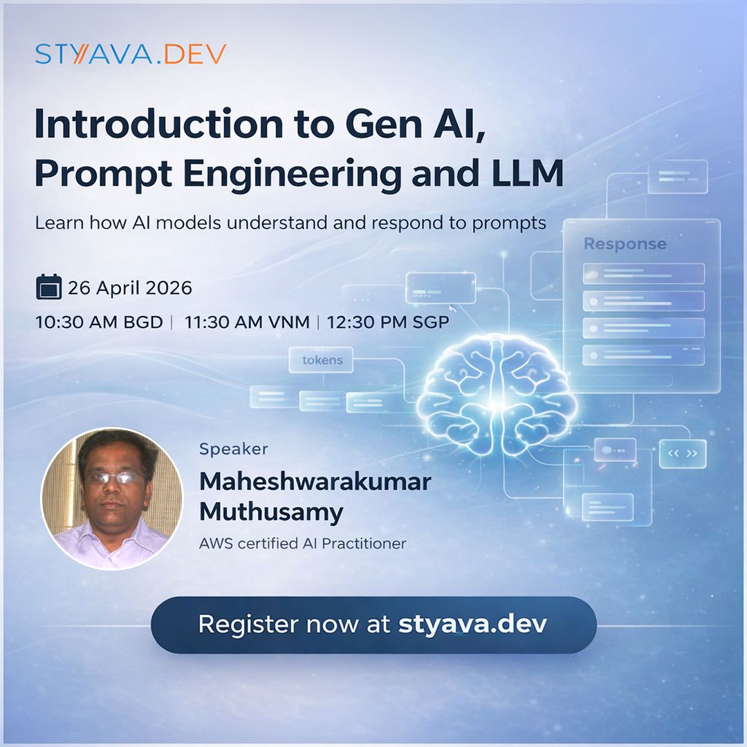 StyavaD's tweet photo. Using AI but not getting the right output?

Learn how Gen AI and LLMs work. Write prompts with clear intent.

🎤 Maheshwarakumar Muthusamy

 AWS certified AI Practitioner

 📅 26 April

🔗 https://t.co/Mx0nsCe4h3

Gen AI basics

Prompt writing

Common mistakes

#styavadev https://t.co/DhZfGgtlCt