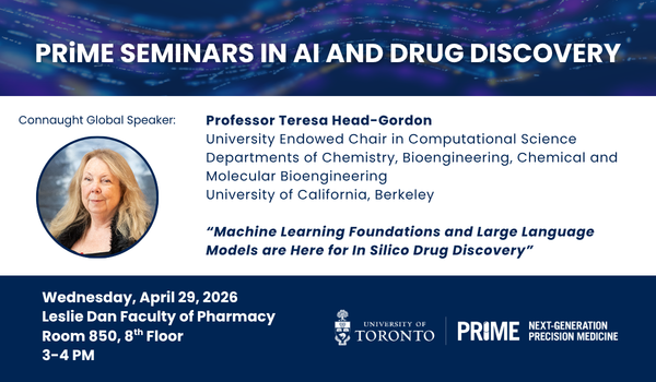 UofTPRiME's tweet photo. Join us for the next session in the PRiME Seminars in AI and Drug Discovery series featuring Prof. Teresa Head-Gordon!

Talk title: “Machine Learning Foundations and Large Language Models are Here for In Silico Drug Discovery”

Register here: https://t.co/qGHdh2p9Yv https://t.co/Y6dkEASSE6