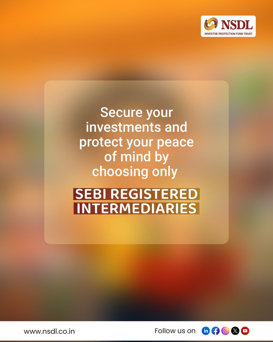 NSDL_Depository's tweet image. Smart choices start with checking the label.

Smart investments start with choosing the right advisor.

Trust only SEBI registered intermediaries.

#NSDL #InvestSmart #SEBI #FinancialSecurity #InvestorAwareness