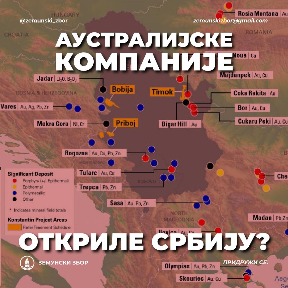 zemunski_zbor's tweet image. Иза пројекта Бобија стоји аустралијска компанија Middle Island Resources, која је после преузимања Konstantin Resources дошла до 14 истражних лиценци у Србији на 62.000 хектара. То је озбиљна стратегија и немамо више привилегију да се тешимо како је ово „само истраживање!”🚨🚨🚨