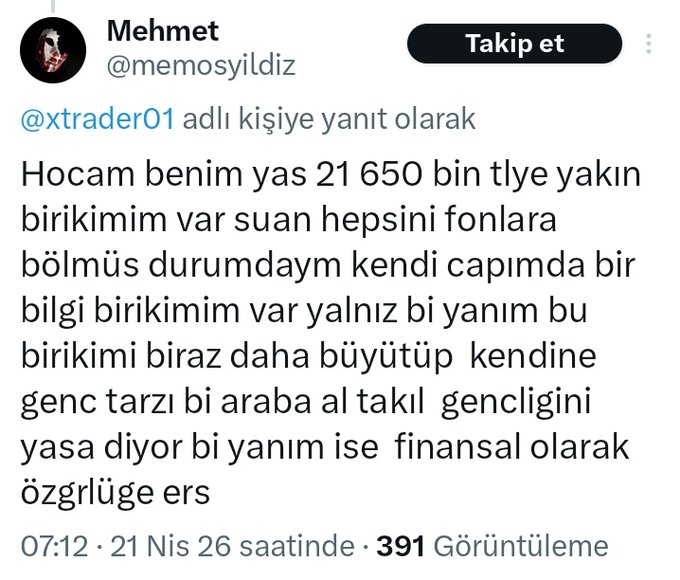 GTrinque's tweet photo. Genç takipçimiz;

650.000 TL'm var.

Birikime devam mı edeyim?
Yoksa bir araba alıp gençliğimi mi yaşayayım? https://t.co/Zt0zIizOir