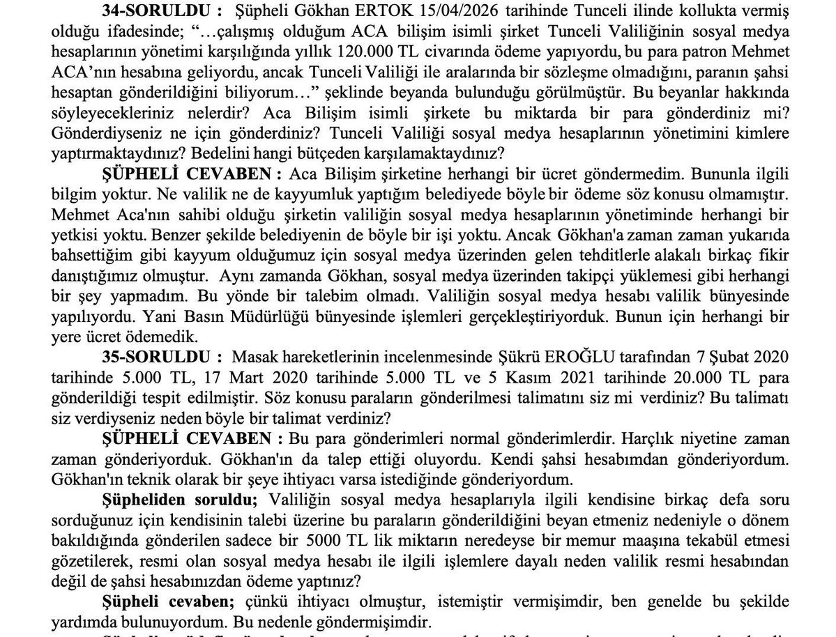 Gülistan Doku'nun SİM kartındaki bilgileri silen ve uyuşturucu ticaretinden hapis yatan eski polis Gökhan Ertok ile Tuncay Sonel arasında sürekli para alışverişi olduğu Tuncay Sonel'in savcılık sorgusunda sorulan sorulara verdiği cevaplar ile ortaya çıktı. Bu paralar neden Gökhan