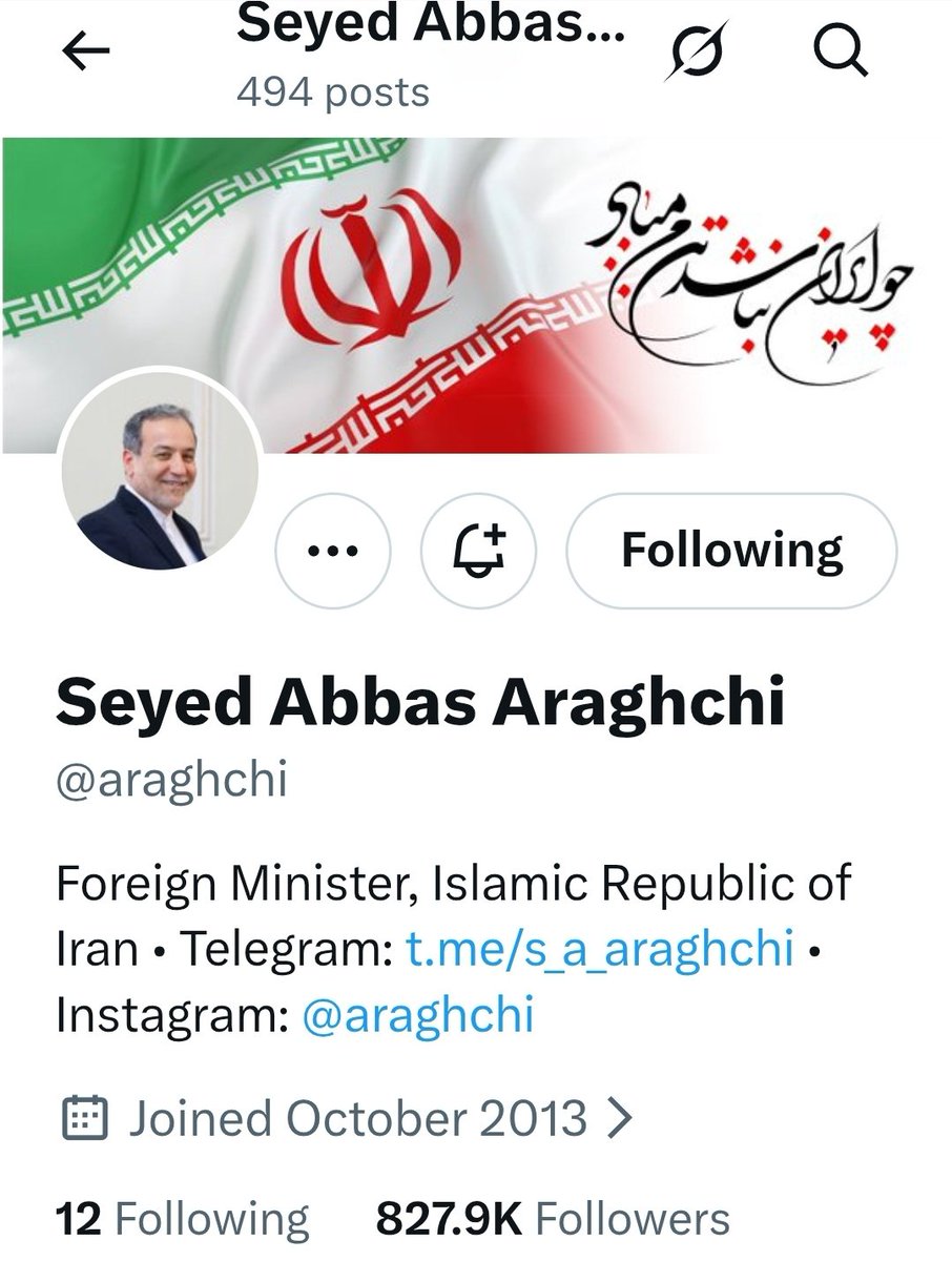 Caution and Warning:

Here is the only X social media handle of H.E. Seyyed Abbas Araghchi, Honorable Foreign Minister of the Islamic Republic of Iran.
