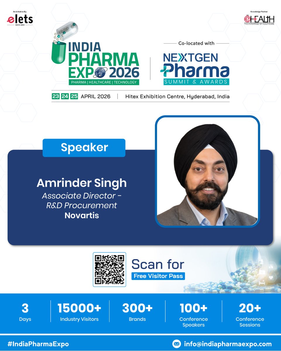 indiaPharmaExpo's tweet image. We are pleased to welcome Amrinder Singh as a Speaker at India Pharma Expo 2026, co-located with the NextGen Pharma Summit &amp;amp; Awards.

To Secure Your Free Visitor Pass, Click Here: indiapharmaexpo.com/visitor.php

#IndiaPharmaExpo2026 #PharmaLeadership #Procurement #SupplyChain