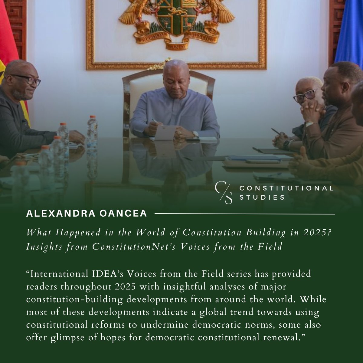 ConstlStudies's tweet photo. In her article for CS, Alexandra Oancea reviews the #constitutional trends and developments across 2025, noting reforms that have undermined and strengthened #democracy.

Read her article at https://t.co/EPFf4FZgli.

Sign up to receive future CS issues at https://t.co/xV6WkWkxAv. https://t.co/2xbsKQduGA