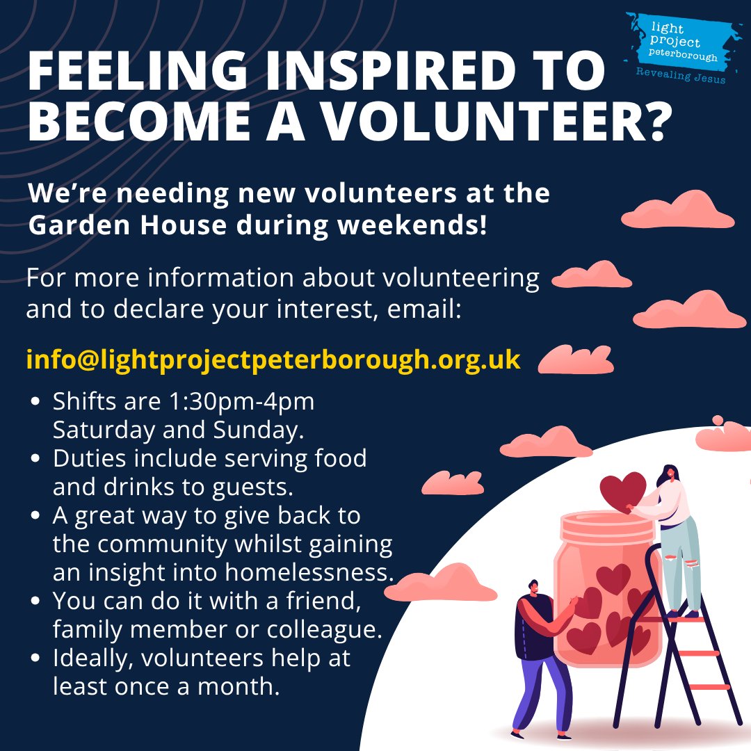 lightprojectpb's tweet photo. We need your help! 🫶

The Garden House is in need of volunteers at the weekend. If you are interested then please email info@lightprojectpeterborough.org.uk.

Please share and spread the word amongst family, friends, colleagues and community groups. 🙏 https://t.co/zRX8EKKENy