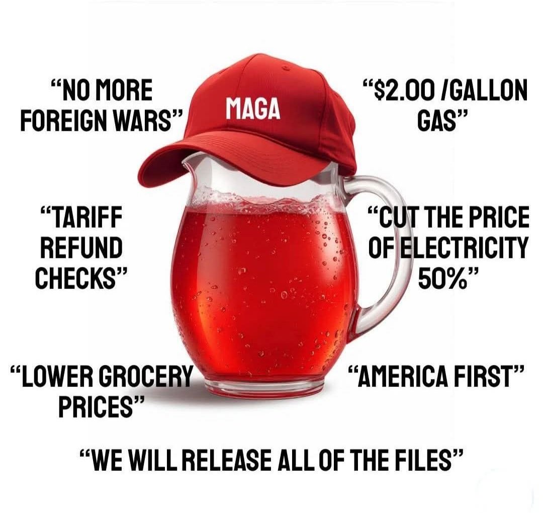 Ginafurlynn's tweet image. Just like President Trump promised no new wars, lower gas and grocery prices, and 
electricity down 50%? 

#EpicFail

#PromisesMade
#PromisesBroken