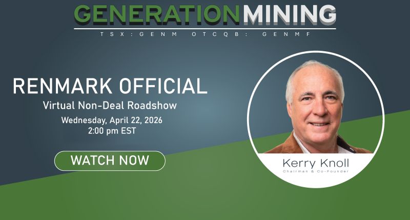 GenMining's tweet photo. @GenMining @RenmarkMedia Virtual Non‑Deal Roadshow
 
We’re pleased to invite investors and industry stakeholders to join Generation Mining’s Chairman, @kerryjknoll , for an exclusive virtual update on the company’s progress and outlook in 2026.
 
 📅 Wednesday, April 22, 2026
 🕛 2:00 PM EDT
TSX: GENM | OTCQB: GENMF
 
As the critical minerals landscape continues to evolve, this session offers a timely opportunity to hear directly from one of the sector’s most experienced leaders.
 
Click the following link to sign up for the event: https://t.co/4KUEJN1xoB