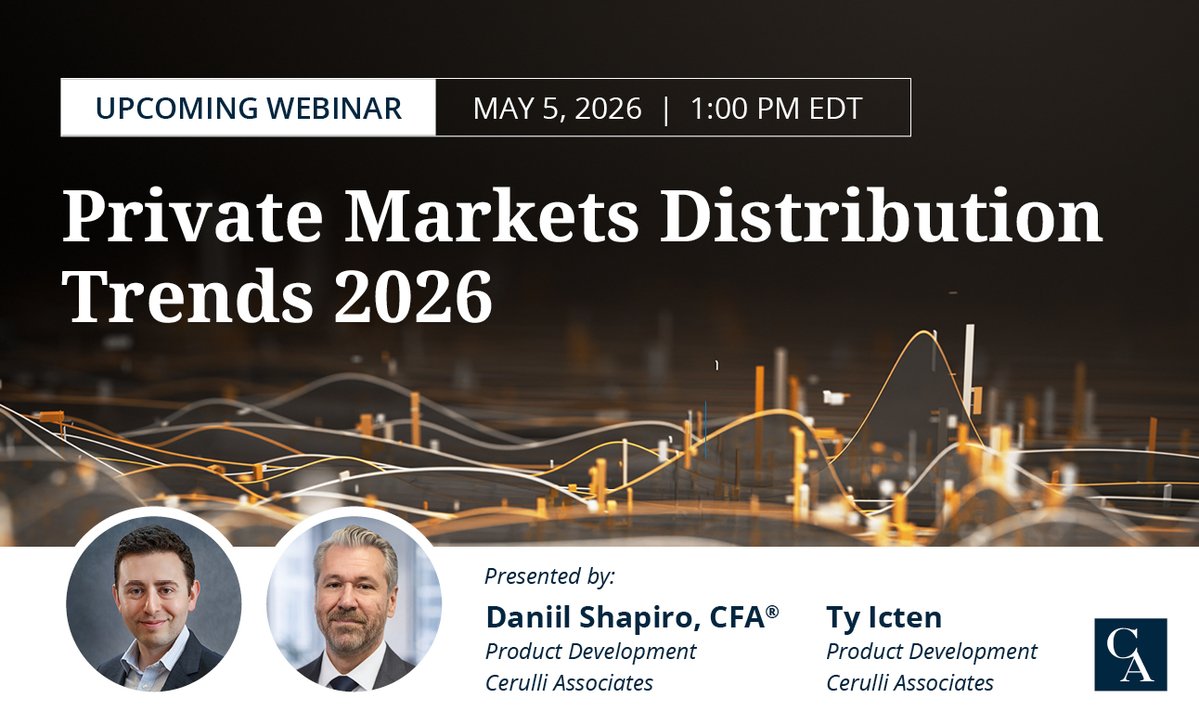 cerulli_assoc's tweet image. Join @daniilatcerulli and Ty Icten for their views on May 5th at 1:00 pm to understand how #privatemarkets distribution is evolving—and what it will take to compete and grow in the retail channel in 2026 and beyond. 

Register today! cerulli.com/webinars/webin…