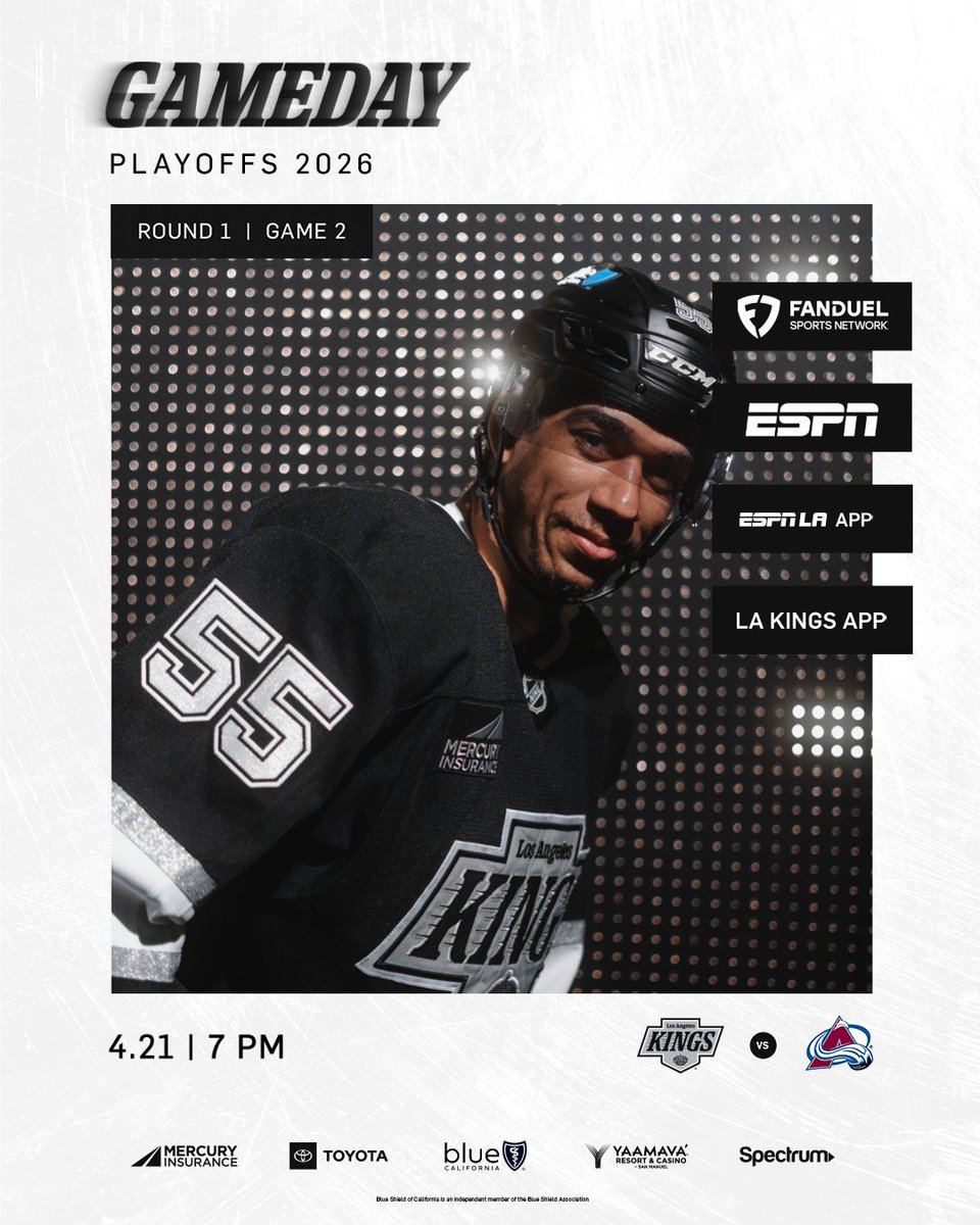 LAKings's tweet photo. GAME ✌️

🆚 Colorado Avalanche
📍 Denver, CO
⏰ 6:30 PM tune in
📺 @FanDuelSN SoCal | @ESPN
🎧 LA Kings App | @ESPNLosAngeles App
📲 https://t.co/B6zJyUitpb
🏟️ https://t.co/GBuBWqCo9w

#GoKingsGo https://t.co/UmT3VqQB4O