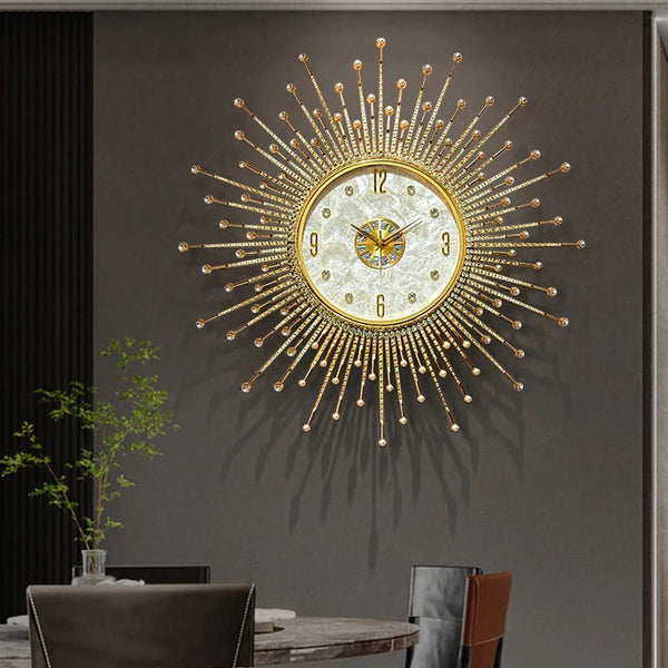 iSmartHomeGear's tweet image. Meet the golden sunburst wall clock with crystal-and-pearl rays and a shimmering abalone dial. Mid-century geometry blends with Art Deco glamour; available in two sizes and built to last — a sculptural, upbeat luxury statement. ✨🕰️ #ArtDeco rpst.cc/hWdzrP