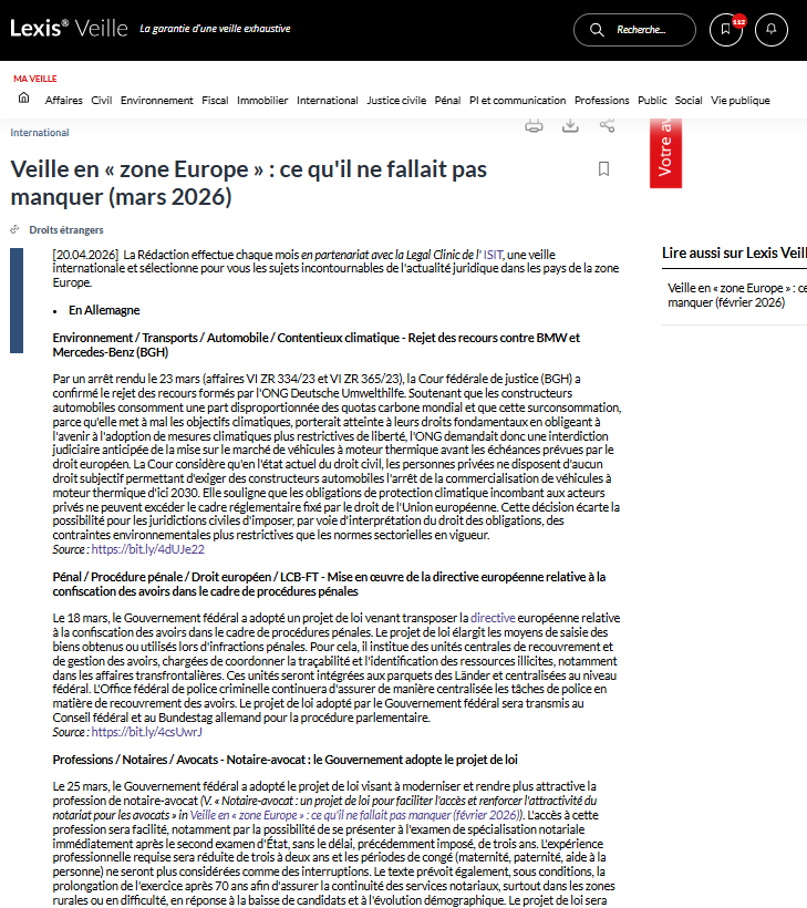 Redaclegis's tweet photo. Pour connaître les sujets incontournables de l'#actualitéjuridique dans les principaux pays européens, retrouvez, chaque mois, la veille en "zone #Europe", publiée sur @LexisVeille, réalisée en partenariat avec l'@ISITLegalClinic ! @LexisNexisFr https://t.co/W0TK3kNyWC