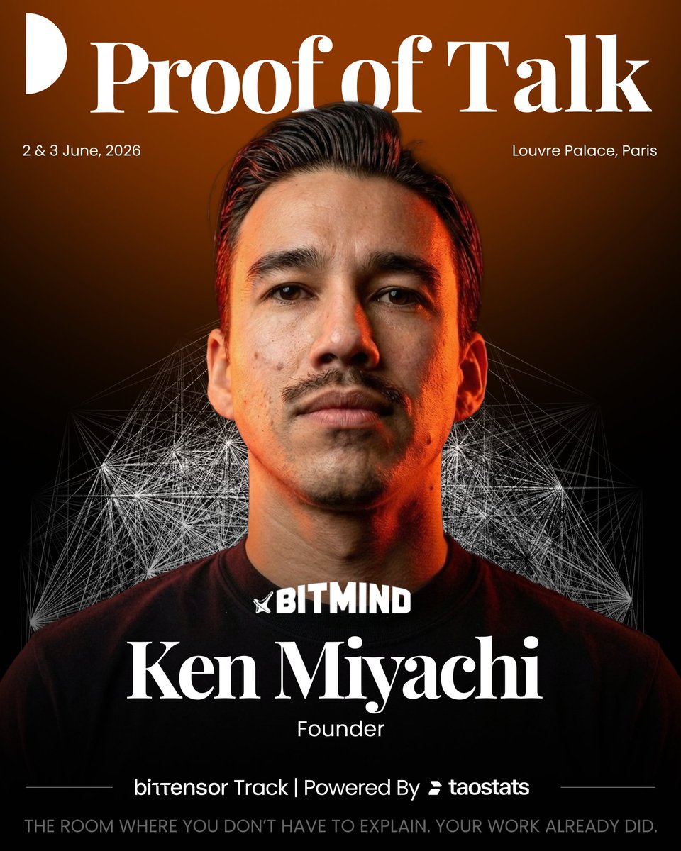 proofoftalk's tweet photo. Ken Jon Miyachi @kenjon is the founder of BitMind @bitmind, a company building at one of the most important edges of decentralised AI: deepfake detection.

As synthetic media becomes more convincing and more widespread, the need for trustworthy verification infrastructure is becoming impossible to ignore. And this is exactly where the case for decentralisation, and for Bittensor, becomes so compelling. If the mission is to determine what is real and what is manipulated, that system cannot depend on a single entity. It has to be open, resilient, and credibly neutral.

Before BitMind, Ken was a software engineer and technical lead at organisations including NEAR Foundation @NEARFoundation and Amazon @amazon.

Now he is helping build the kind of infrastructure this next era of AI will depend on.

This summer Ken joins us at the Louvre.
June 2–3, Bittensor Track at Proof of Talk.

Use code TAO for 30% off tickets 👇