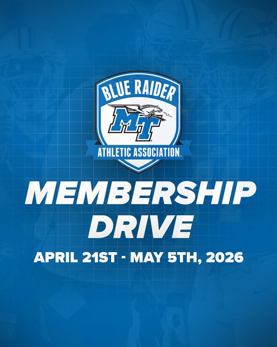 MTSUBRAA's tweet photo. The BRAA Membership Drive kicks off TODAY! Directly support Blue Raiders student-athletes by joining now!

EXCLUSIVE OFFER: New members who join at the $250 level will receive FREE 2026 Football Season Tickets! 🎟️

 Click the link below to join the BRAA:

https://t.co/V8bWzeVUQH https://t.co/Q8oOp0MdLr
