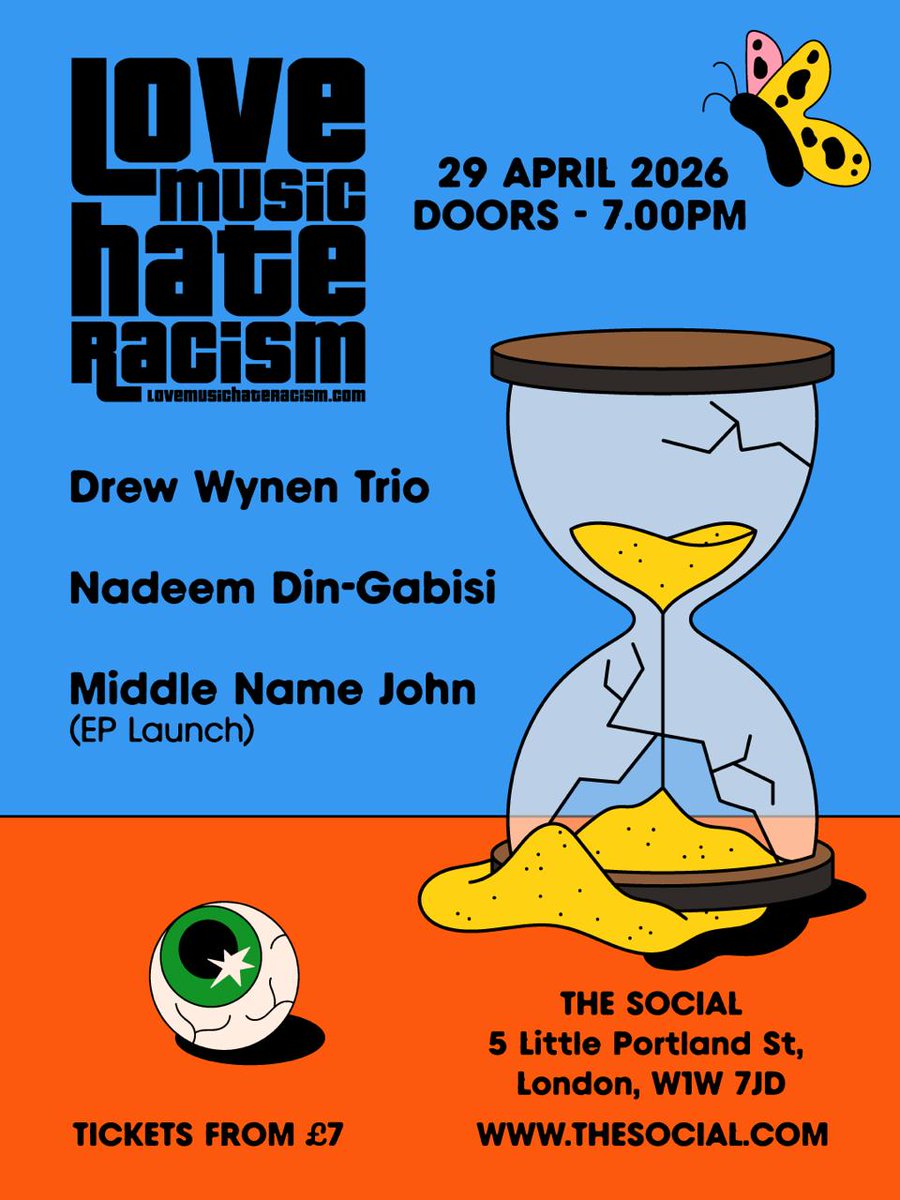 SlowfootRecords's tweet photo. Middle Name John will be playing live to celebrate the launch of the EP 'Is It The Bills?' at an event organised by Love Music Hate Racism. 

Support from Drew Wynen Trio and Nadeem Din-Gabasi

@lmhrnational 

Tickets here - 
https://t.co/KIpbVPq2i4 https://t.co/WwWmWmrsJT
